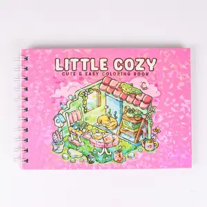 Little Cozy Coloring Book, Doodle Books, Adult Teen Stress Relief Fill-In Book, Spiral Bound Hand-Drawn Illustrations, Cute Theme Creative Drawing Album