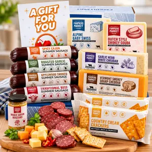 Farmers Market Foods Curated Charcuterie Selection Gift Box with All-Natural Summer Sausage, Premium Wisconsin Cheese, Crackers, and Whole Grain Mustard