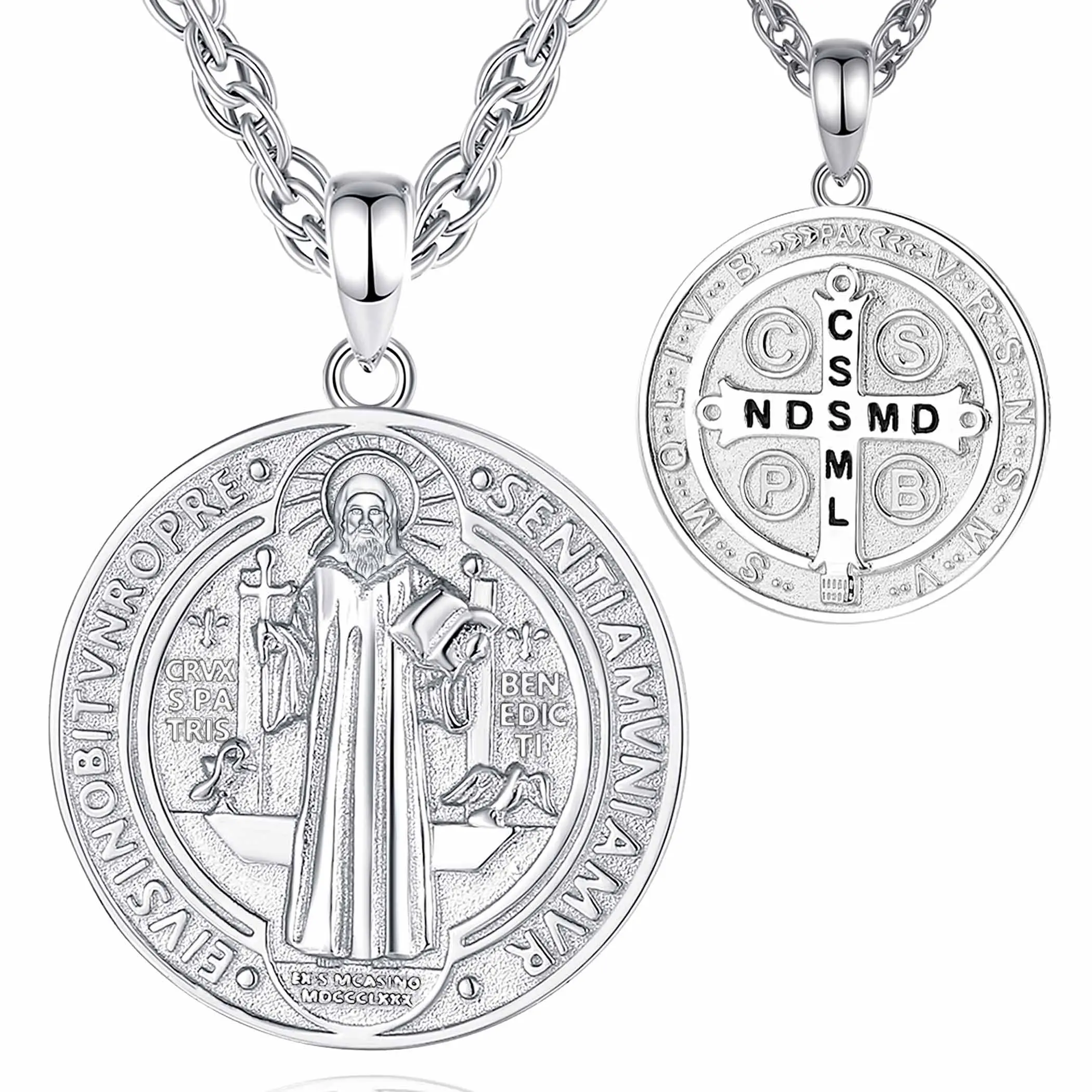 White Round Silver St. Benedict With NDSMD