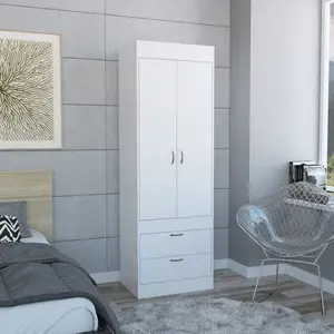 Lisboa Armoire Rod Double Door Two Drawers Metal Handles White