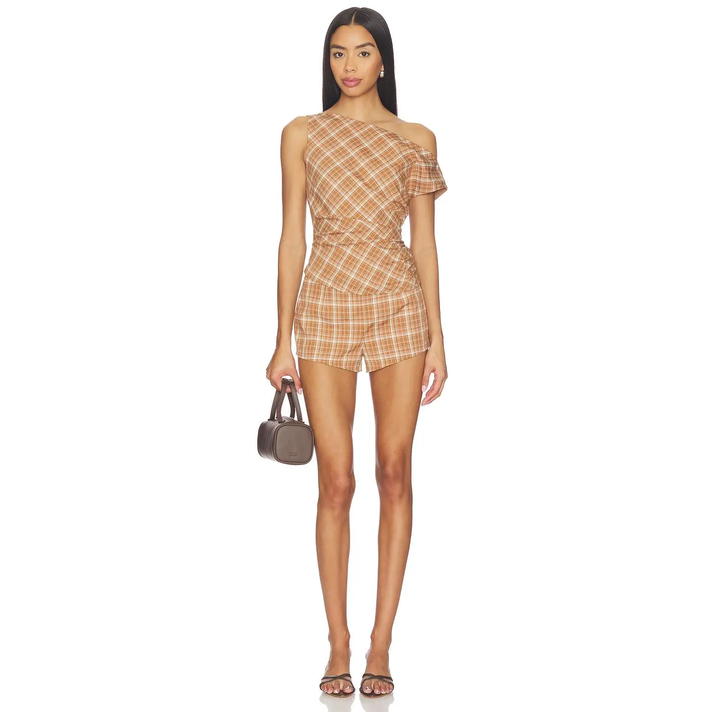 superdown Torie Short Set in Brown Plaid