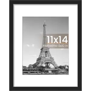 11x14 Picture Frame, Display Pictures 8x10 with Mat or 11x14 Without Mat, Wall Hanging Photo Frame, Black, 1 Pack
