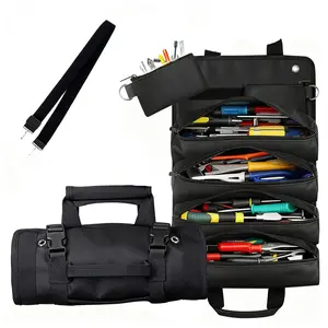 Heavy Duty Roll Up Tool Bag – Multi-Compartment Organizer, Foldable Storage for Tools, Handyman, Dad Gifts