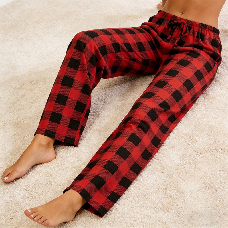 Women's Plaid Print Pocket Drawstring Lounge Pajama Pants Sleep Pants,  Pajamas,Pajama Set