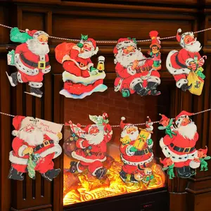 Cinnvoice 6.56 ft Vintage Christmas Banners Christmas Decorations Wooden Garland Hanging Decorations Xmas Banner for Xmas Party Office Mantle Home Wall Outdoor Indoor(Santa)