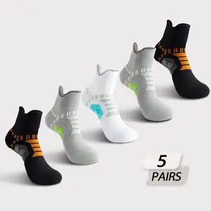 Men's Fashion Sports Socks 5 Pairs Breathable Mesh Sweat-Wicking Shock-Absorbing Durable Terry Sole Solid Color for Running Soccer Hiking Cotton-Polyester Blend