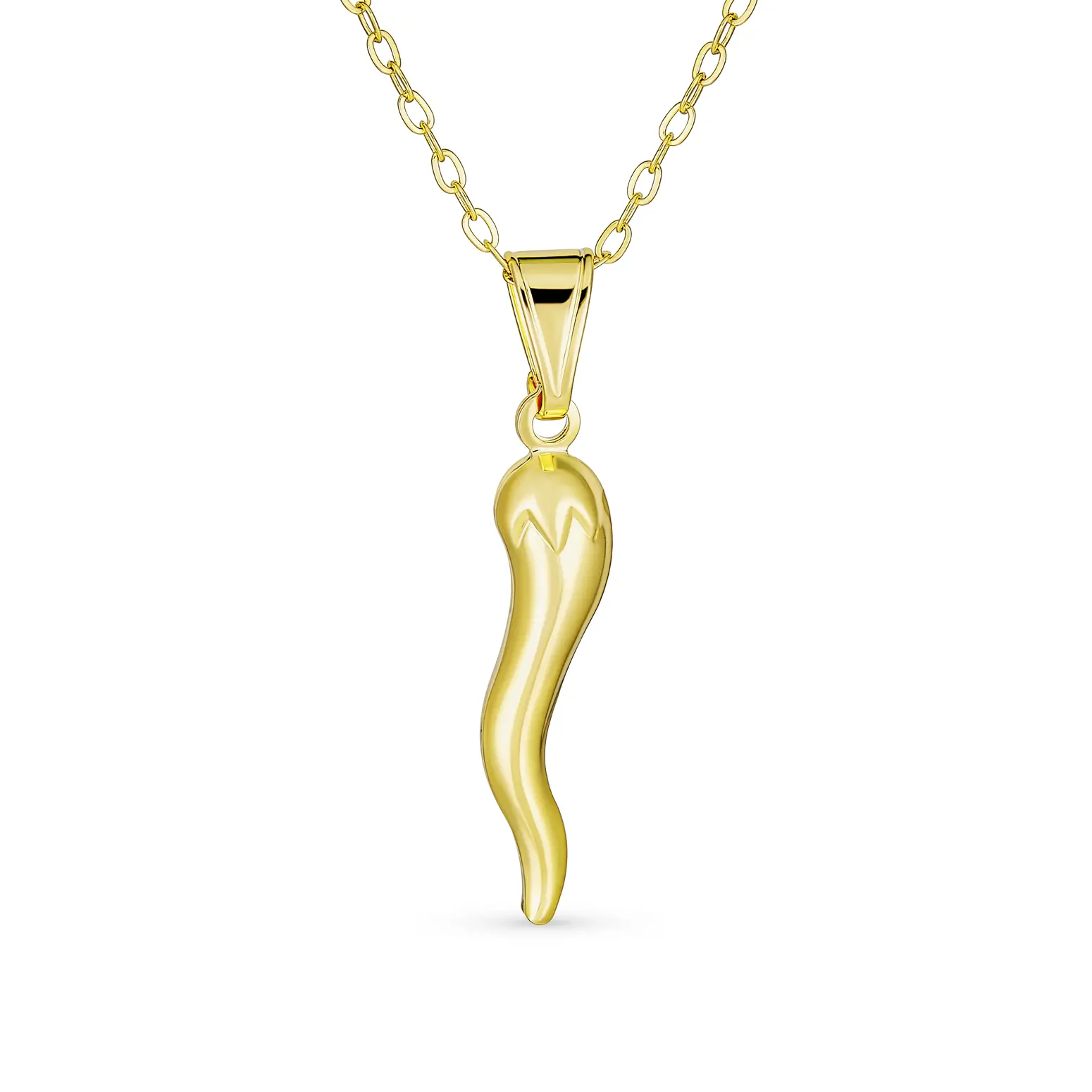 Yellow Horn Protection Tooth Cornicello Amulet Pendant Necklace Gold Plated