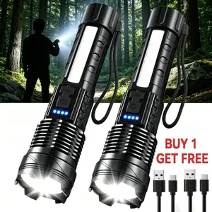 2/4-Pack High-Lumen Rechargeable Flashlights, 6 Modes with COB Light, Ultra-Bright Flashlights, Zoomable Handheld Digital Display Flashlight, for Outdoor Emergency Signaling, Backyard BBQ, Rechargeable Multimode LED Flashlight Adjust Brightness