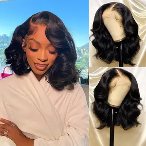 16 inch Loose Body Wave Bob Wig human Hair 13X4 HD Lace Front Glueless Wigs Human Hair Pre Plucked Pre Cut Lace Free Part 200% Density For Black Woman Natural Color