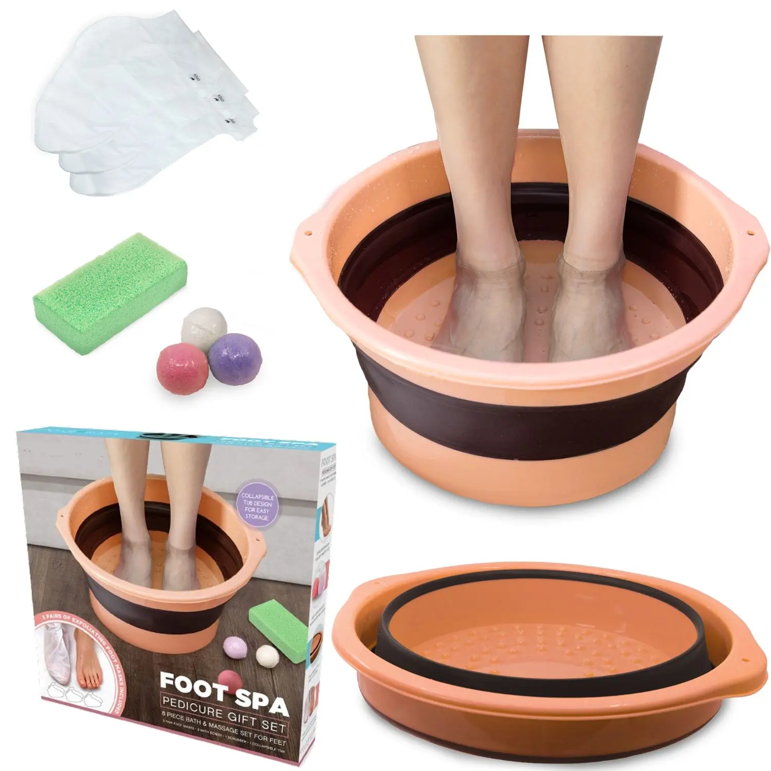 Collapsible Pedicure Bowl Footspa for Women and Men, Set, Gift, Bath, Collapsible Foot Bath, Silicone