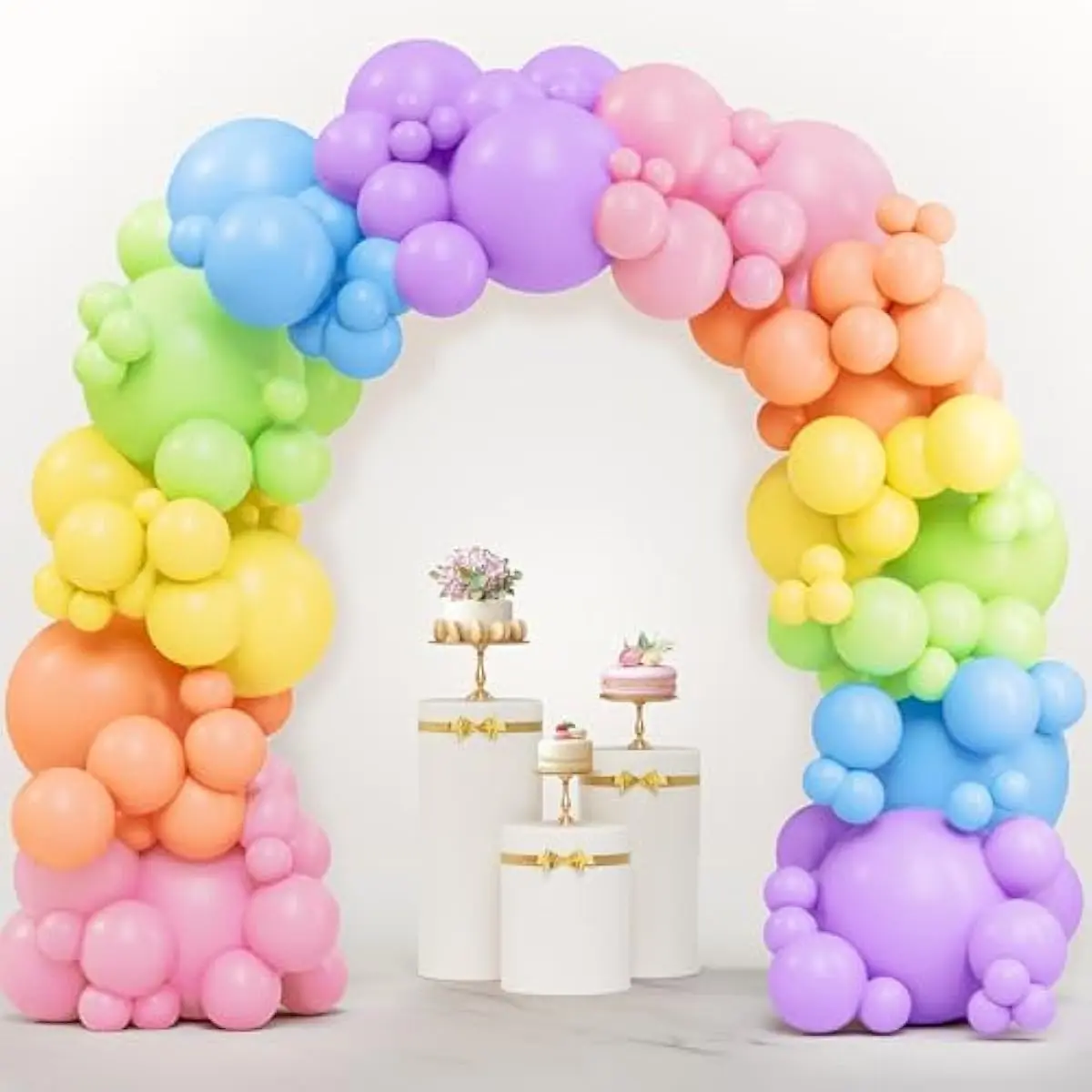 144 Pcs Pastel Rainbow Balloon Arch Kit, 6 Assorted Pastel Colors Balloons Arch Kit Different Sizes 18 12 10 5 Inch with Instruction for Birthday Party Baby Shower Wedding Party Decoration