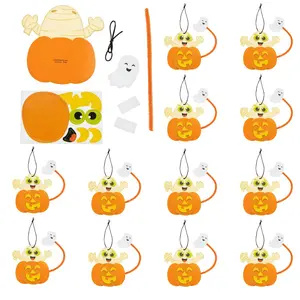 Spooky Satin Halloween Door Ornament Craft Kit - 4"x5" Mummy in Jack-O'-Lantern with Ghost, Makes 12