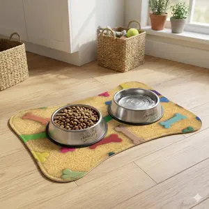 Colorful Dog Bone Pattern Pet Feeding Mat | Non-Slip Placemat