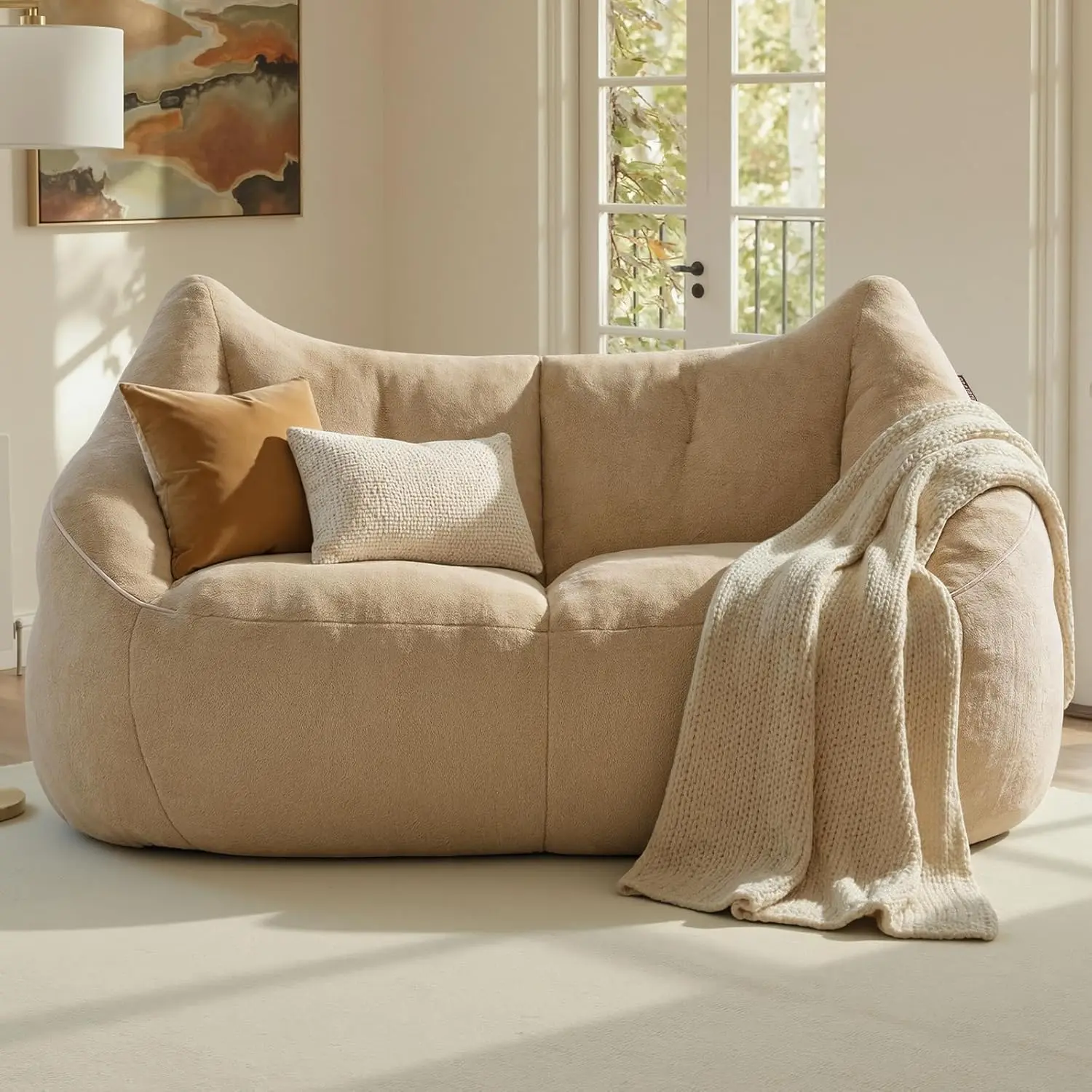 ReleFree 70.9" W x 43.7" D x 36.6" H Oversized Bean Bag Loveseat Sofa - Bean Bag Chair, Comfy Reading Chair for Adults, 660 lb Capacity, 50% Ultra-Plush Foam, Premium Faux Fur, Space-Saving for Living Room, Arm Rest, Durable, Ergonomic