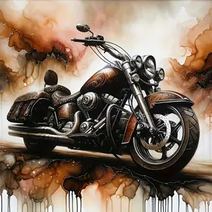 Vintage Ink Style Ornate Cruiser Motorcycle With Brown Background Art Painting Diamond Painting 5D DIY Diamond Painting Kit Full Drill Square Round Diamonds Embroidery Cross Stitch Art Craft Home Wall Decor Unique Art Gift Handmade Decorative Painting Set