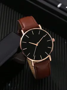 1pc Men Coffee Brown PU Polyurethane Strap Business Round Dial Quartz Casual Analog Watch, For Daily Life As A Gift For Students Returning To School