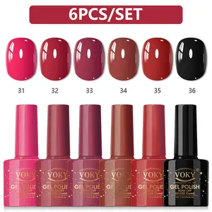 VOKY 6 Pack Gel Nail Polish Set #31-36 Red Wine Collection - UV LED Cured Soak Off Gel Polish Kit, 5-Free Long Lasting High Gloss Nail Color Set for Women DIY Manicure Gift
