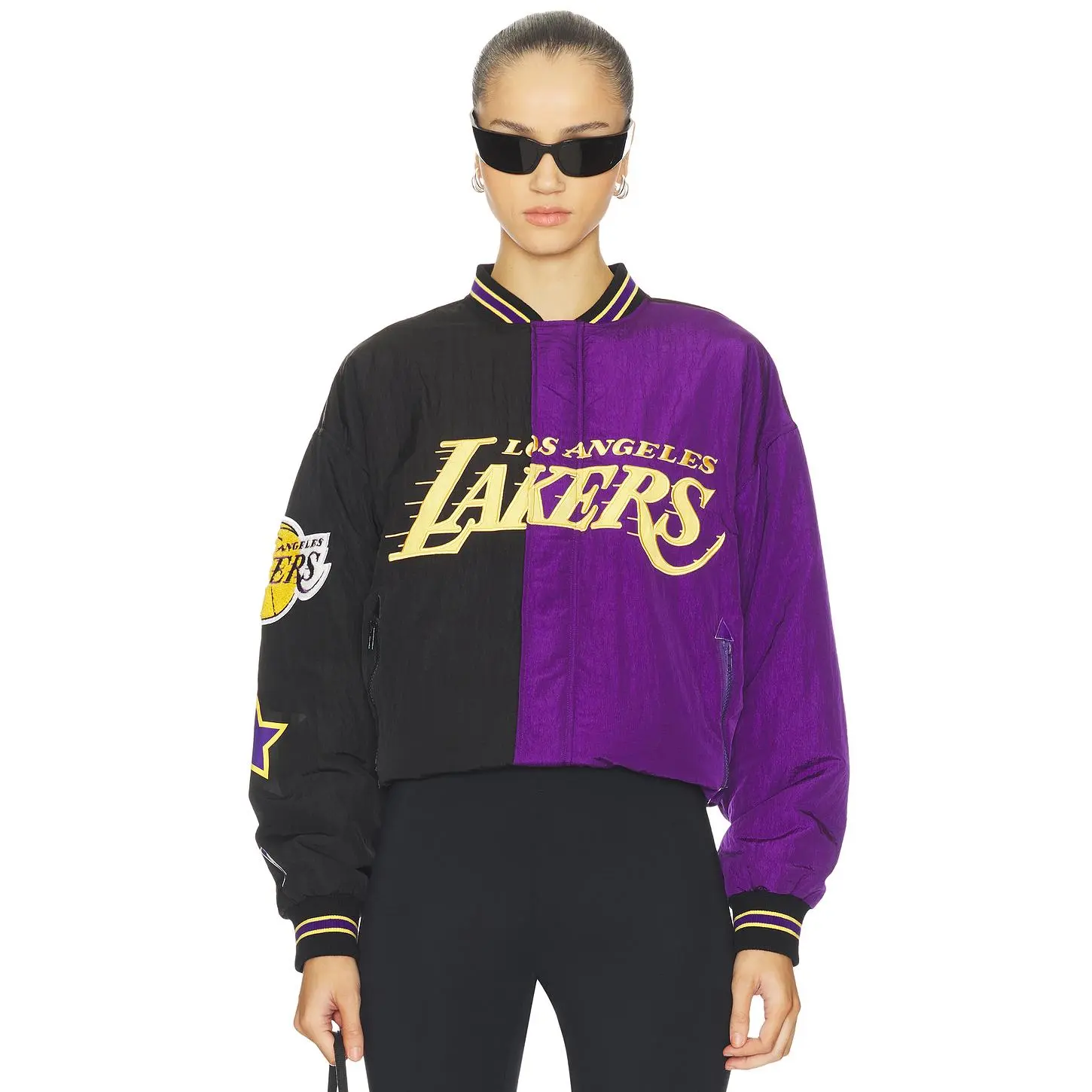 Terez x REVOLVE Lakers Multi Logo Bomber in Black & Purple