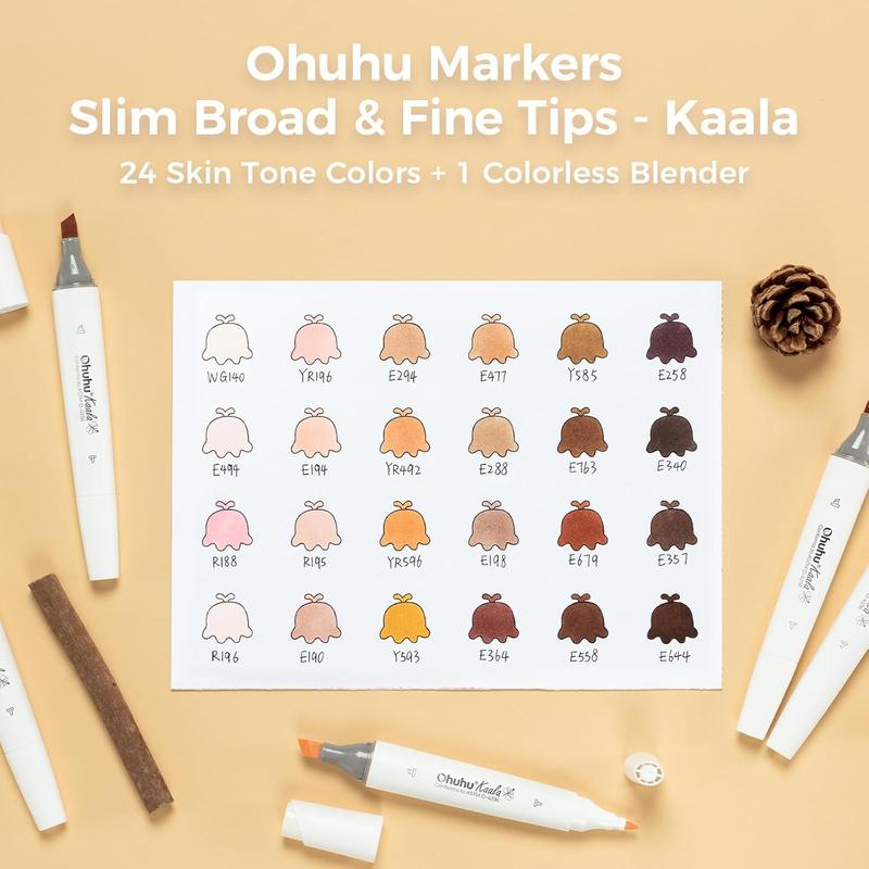 Ohuhu Alcohol Markers Double Tipped: Slim Broad & Fine - 24/60/108 Colors - Art Marker for Artists Adult Coloring Drawing Landscape Sketch - Kaala Series of Ohuhuart