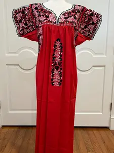 San Antonino Maxi Dress, Oaxaca Mexican dress. hand Embroidered. Silk Threads,