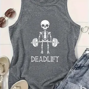 Funny Deadlift Skeleton Tank Top Gym Workout Fitness Graphic Sleeveless Top women summer women's