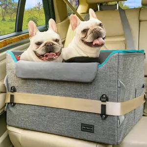 [5-year warranty] PETSFIT Dog Booster Car Seat for Small/Medium Dogs, Dog Car Seat for Medium Sized Dog with 2 Clip-On Safety Leashes and Patented Buckles, Pet Car Seat with Storage Pockets for Pets Under 45Lbs (Grey)