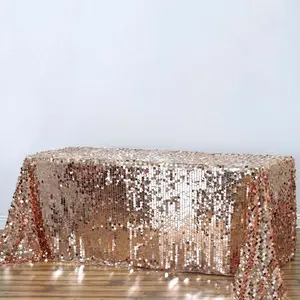 Sequin Rectangle Tablecloth 90"x132" Rose Gold - Big Payette Seamless Table Cover
