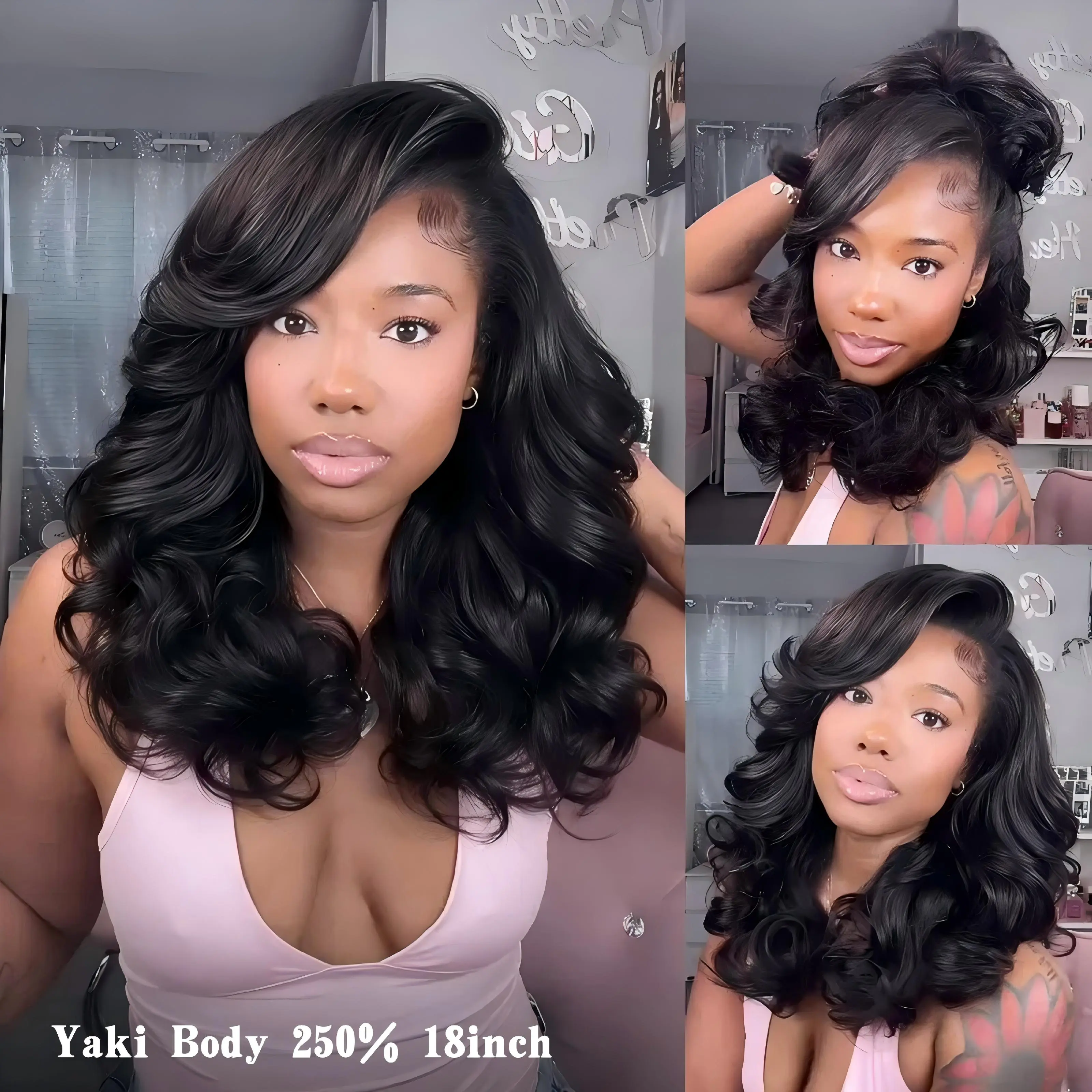 Tinashe Yaki Body Half Wig Invisible Hairline Yaki Straight Half Wig Human Hair Wigs with Drawstring Cap Design for Easy Wear and Stable Fit Christmas Gift Black Friday