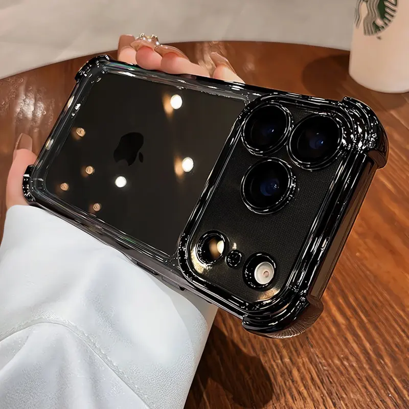 Transparent Electroplated Phone Case for iPhone 17 Pro Max 16 15 Plus 14 13 12 11 Full Lens Protection Airbag Bumper Cover