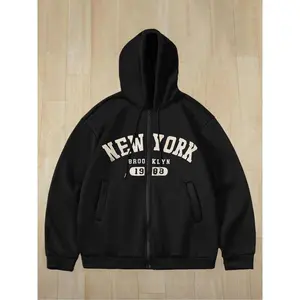 Vintage New York Brooklyn 1988 Zip Hoodie, Retro Streetwear with City Print, Loose Fit Hooded Jacket, Trendy Fall & Winter Fashion