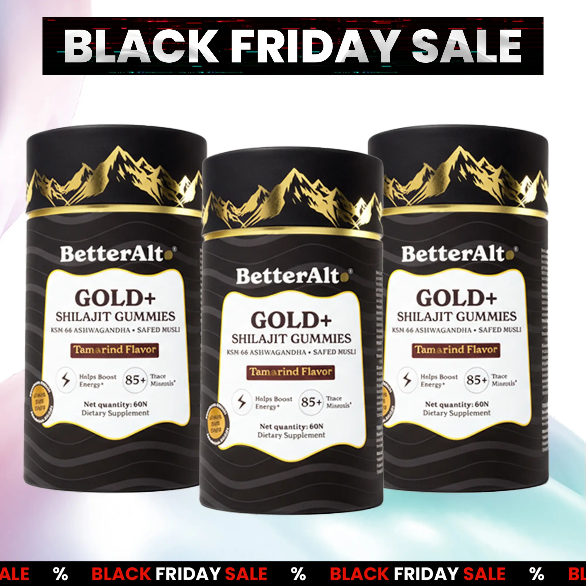 3 Packs of BetterAlt GOLD+ Shilajit Resin Gummies | With Ashwagandha & Safed Musli | Helps Improve Gym Performance | Lab-Tested for Purity 3 Packs of BetterAlt GOLD+ Shilajit Resin Gummies | With Ashwagandha & Safed Musli | Helps Improve Gym Performance | Lab-Tested for Purity