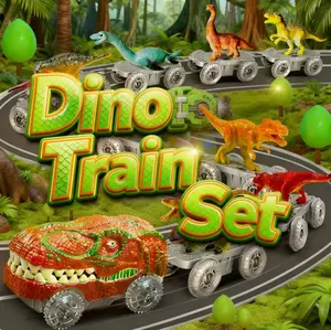 DIY Dinosaur Train Set with LED Light-Up Dinosaur cars Flexible Bendable Racing Track Educational STEM Toy for Kids Creative Building Toy Sensory Playset for Boys Girls Toy Gift