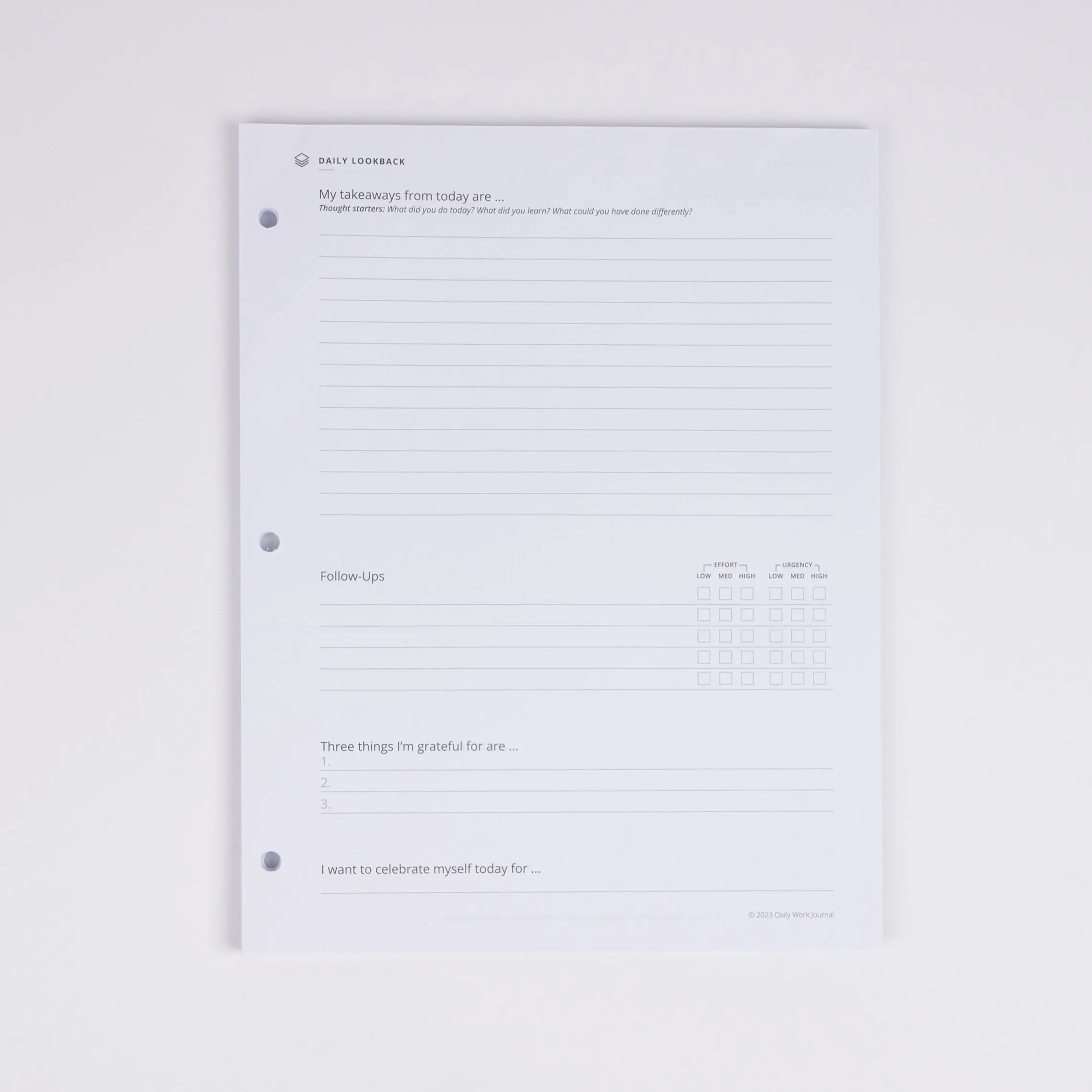 Daily Notes + Daily Lookback Binder Filler Paper