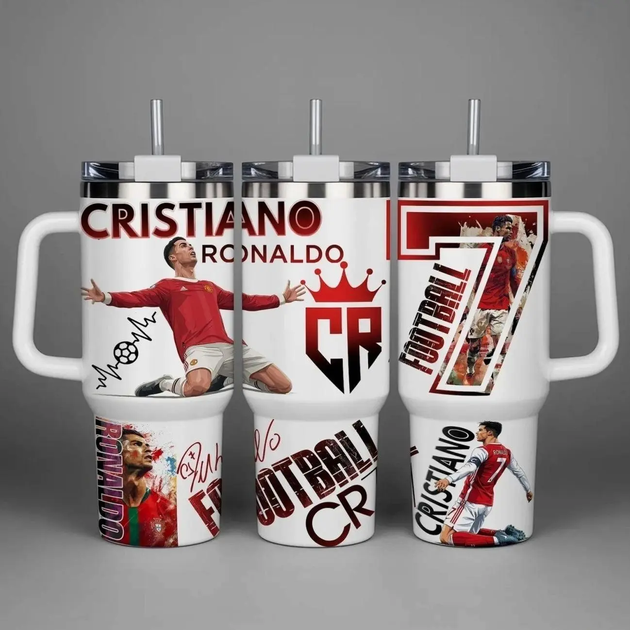 [CR7] Ronaldo Legend 20oz & 40oz Tumbler With Handle – Champion Stainless Steel Cup, Vacuum Insulated Travel Mug, Iced Coffee Drinkware, Gift For Football Fans