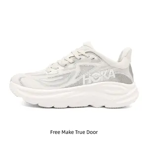 Trending Ivory Grey Marled Marathon Sneakers Deep Non Slip Light Gray Rubber Tread Wave Cushion Midsole All Weather Hiking Jogging Shoes Unisex