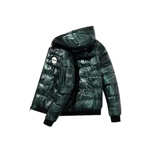 Men's Winter Jacket, Fashion Fit Jacket, Shiny Thick Warm Windproof, Casual Hooded Cotton Coat, Letter Print Design, Street Style, Fashion Outerwear