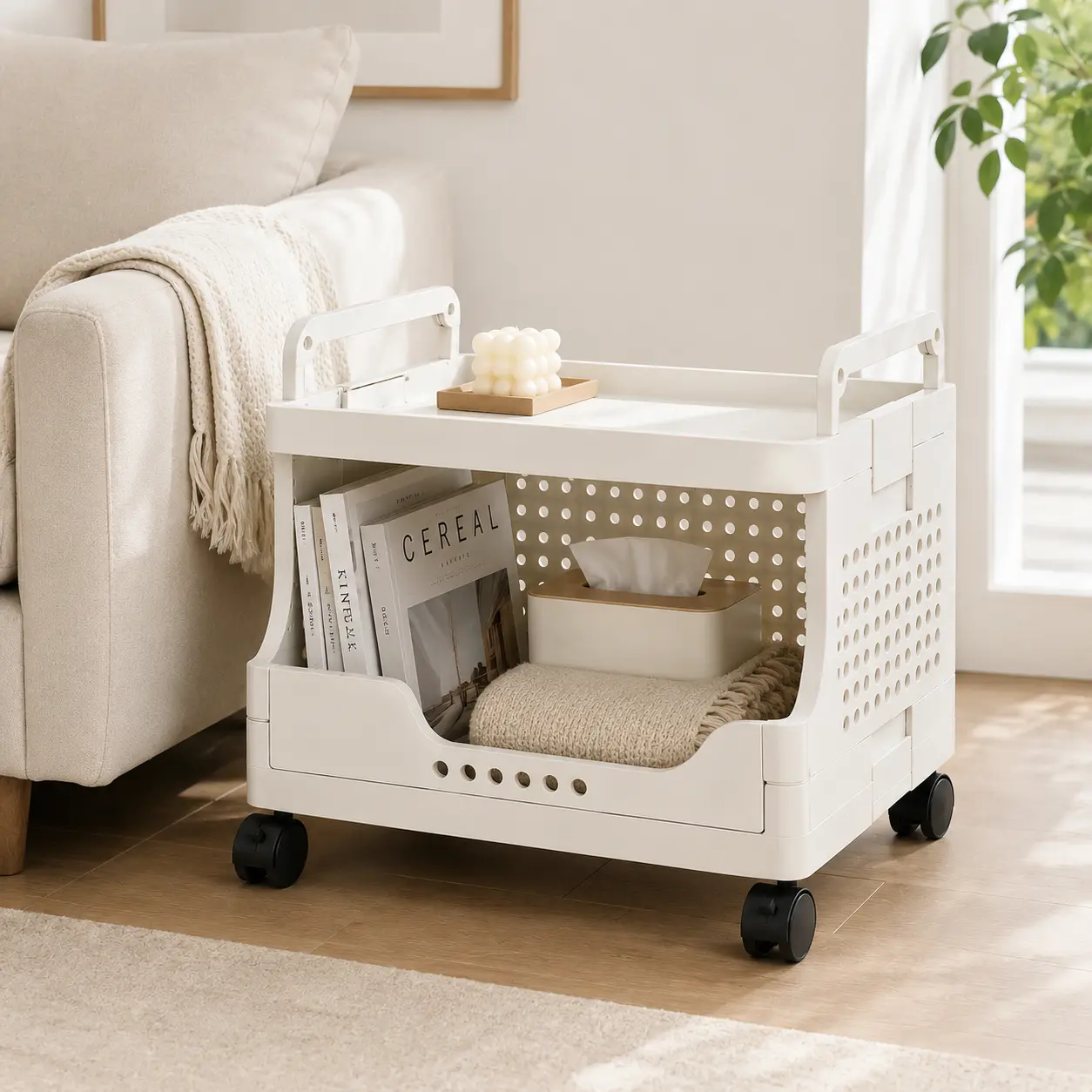 Multi-Tier Rolling Storage Cart with Wheels, Hollow Ventilated Plastic Shelving Unit, Lightweight Mobile Utility Organizer for Bedroom, Kitchen Home Storage Holders & Racks