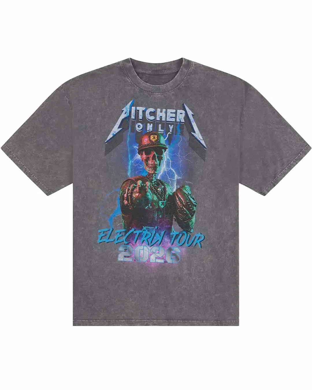 Men's Baseball T-Shirt, Pitchers Only Electrik Tour, 100% Cotton 200 GSM, Garment Washed Oversized Fit
