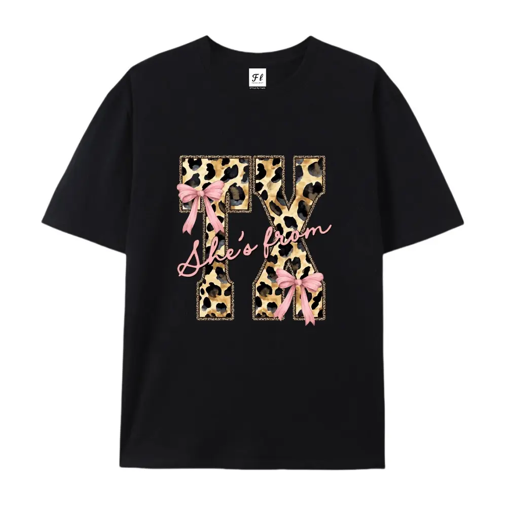Women's Texas Shirt, Leopard Preppy Texas State Tee, She's From TX T-shirt