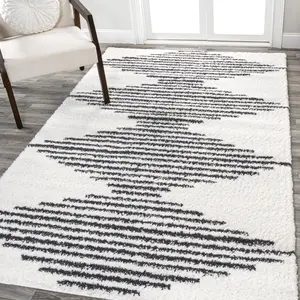 JONATHAN Y Elm Diamond Stripe Geometric Shag Indoor Area Rug; for Living Room, Kitchen, Bedroom, Dining Room, Office