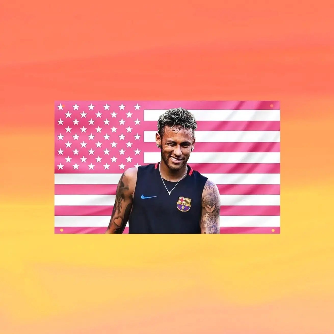 Neymar Jr Pink US Wall Tapestry Flag, Football Wall Art, Soccer Bedroom Decor, Sports Fan Banner