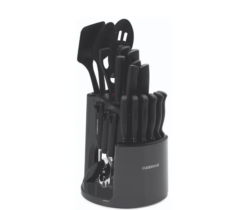 Farberware Classic 30-Piece Spin-N-Store Rotating Carousel Stainless Steel Knife Set & Tool Set Gray