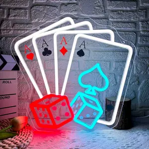 Poker Neon Signs for Wall Decor Led Sign for Poker Room Decor Playing Cards Dice Accessories for Casino Decorations Man Cave Gift