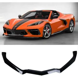 3PCS Front Lip for 2020-2025 Corvette C8 Style Carbon Fiber Front Bumper Lower Lip Splitter with Piano Black