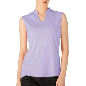 TBMPOY Women's UPF 50+ Sleeveless Golf Polo Shirts V-Neck Collarless Tennis Athletic Tank Tops Quick Dry Shirts