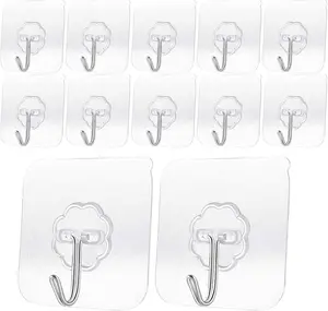 Heavy Duty Adhesive Hooks 33 lb(Max) 15KG, and Oilproof  Seamless Hooks Heavy Duty Wall Hook for Kitchen Bathroom Office (Transparent Small 8 count)