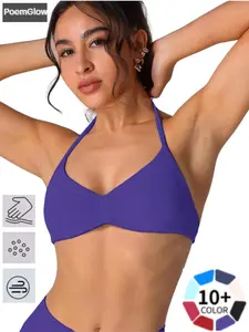 Buttery Soft Ribbed Halter Sports Bra, Medium Support Yoga Bra, Comfortable and Breathable Design, Ideal for Daily Wear and Exercise, Workout Daily Wear