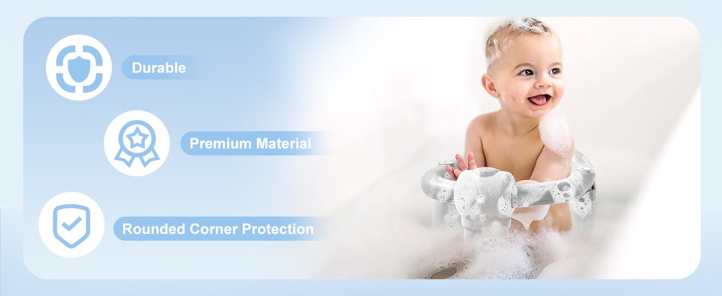 Baby Bath Seat for 6 Months & Up, Non-Slip Infant Bath Seat with Strong Suction Cups, Open Design Toddler Bathtub Seat for Sitting Support, Compact & Portable chair