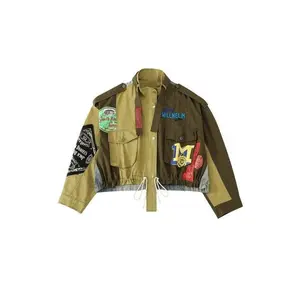 Men’s Long-Sleeve Drawstring Coat/Jacket with Embroidery Patchwork Men’s Long-Sleeve Drawstring Coat/Jacket with Embroidery Patchwork