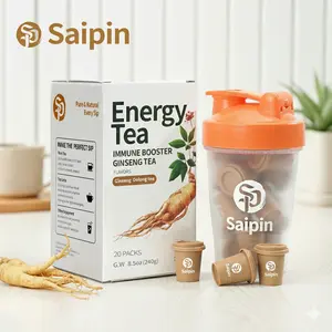 Saipin Ginseng Energy Tea Pods · 20 Freeze-Dried Pods + FREE Shaker | No Sugar No Caffeine | Clean Focus Calm Power for Work Gym | On The Go 4X Active Power